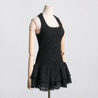 Ruffled Embroidered Sleeveless Mini Dress