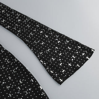 Black Diamond Embellished Long Sleeve Maxi Dress