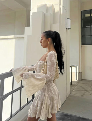 Flare Sleeve Mesh Mini Dress