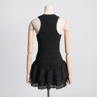 Ruffled Embroidered Sleeveless Mini Dress