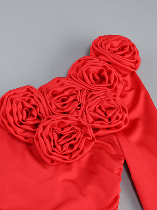 Elegant One-OffShoulder Long Sleeves- Tall Dress with Floral Detailing