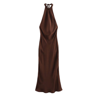 Satin Halter Backless Long Dress