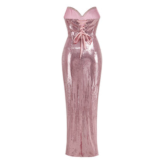 Stella Sequin Strapless Side-Slit Long Dress