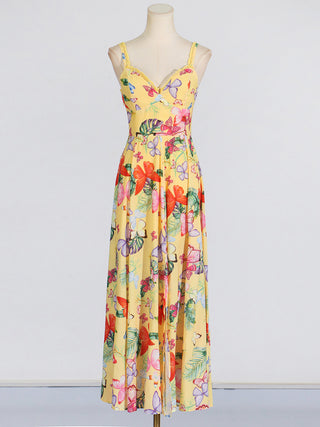 Floral Butterfly Sleeveless Long  Dress