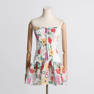 Strapless Halter-Neck Floral Embroidered Mini Dress