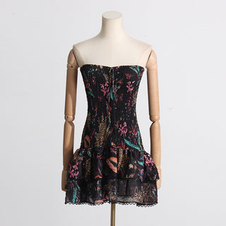 Strapless Halter-Neck Floral Embroidered Mini Dress