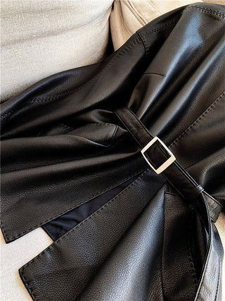 Short Faux Leather Jacket With Belt