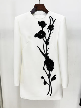 Elegant Beaded Flower Mini Dress