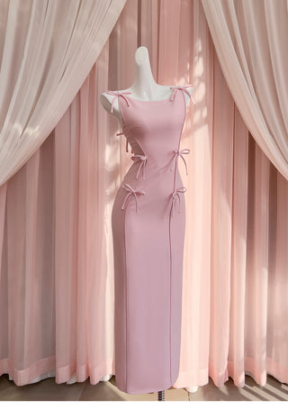 Blush Bow Sleeveless Long Dress