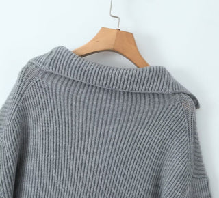 Cozy Ribbed Knit Set – Oversized Pullover & High-Waist Trousers