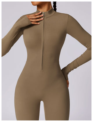 Zipper Long-Sleeved Yoga Jumpsuit