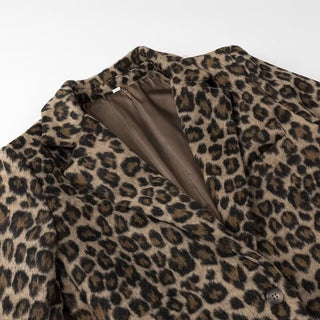 Long Sleeve Leopard Print Faux Fur Blazer Jacket