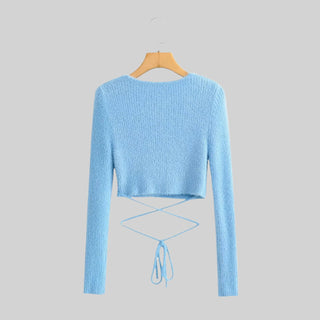 Slim Fit V-Neck Wrap-Around Long Sleeve Crop Top