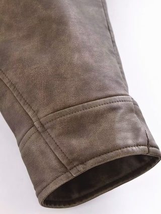 Retro Cropped Leather Jacket with Belt