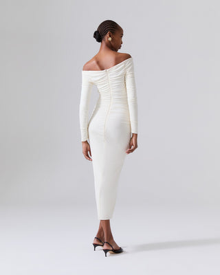 Elegant Off-Shoulder Long Sleeve U-Neck Tall Dress