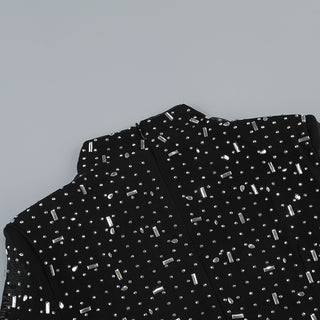 Black Diamond Embellished Long Sleeve Maxi Dress