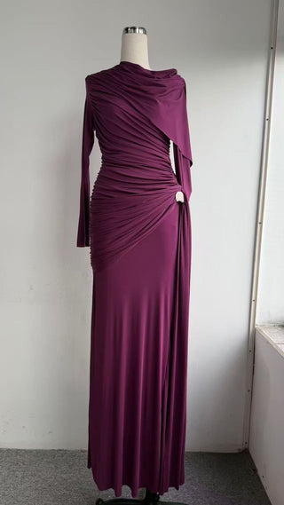 Classic Draped Fit Stretch Fabric Long Sleeve Dress