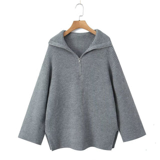 Cozy Ribbed Knit Set – Oversized Pullover & High-Waist Trousers