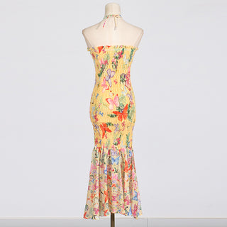 Blossom Breeze Halter Embroidered Floral Long Dress