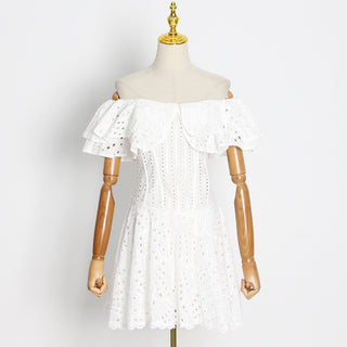 Breezy Off Shoulder Embroidered Mini Dress
