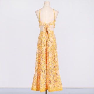 Floral Halter  Back Tie Long Dress