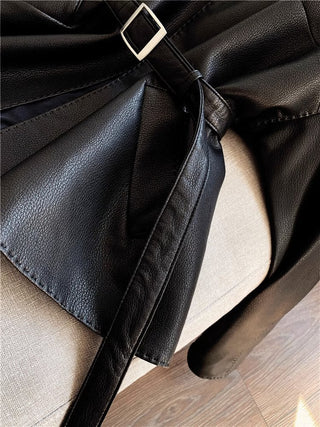 Short Faux Leather Jacket With Belt