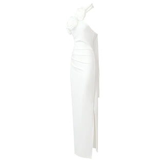 Athena White Halter Flower Grecian Long Dress