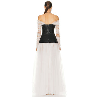 Midnight Elegance Corset Mesh Long Dress