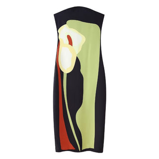 Green Print Strapless Long Dress