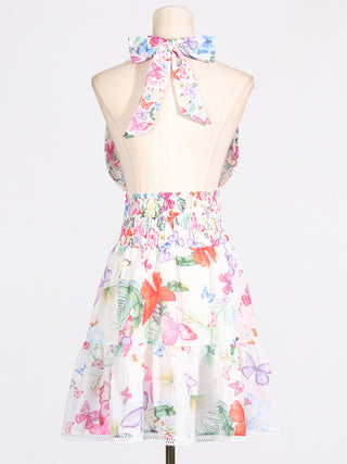 Summer Bloom Halter Neck  Backless Mini Dress
