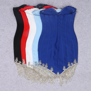 Tassel Tango Strapless Striped Mini Dress