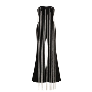 Luxe Black Chain Detail Strapless Jumpsuit