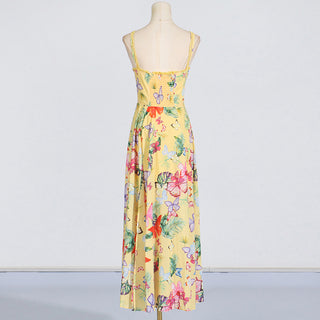 Floral Butterfly Sleeveless Long  Dress