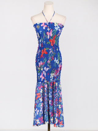 Blossom Breeze Halter Embroidered Floral Long Dress