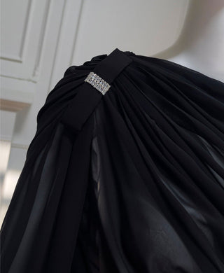 Elegant Long-Sleeve Oblique Shoulder Sheer Top and Skort Set