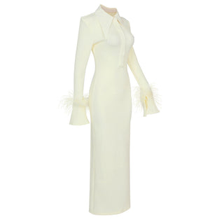 Feather Cuff Long Sleeve Bandage Long Dress