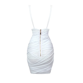 V Neck Sleeveless Mesh Mini Dress