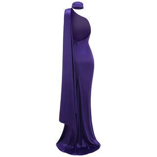 Elegant Purple Satin One-Shoulder Evening Long Dress