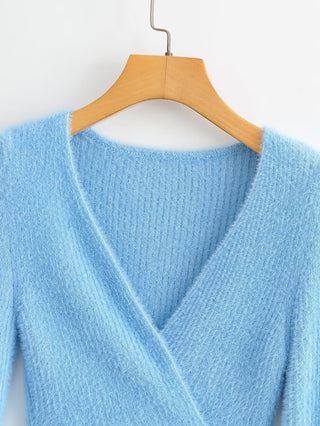 Slim Fit V-Neck Wrap-Around Long Sleeve Crop Top