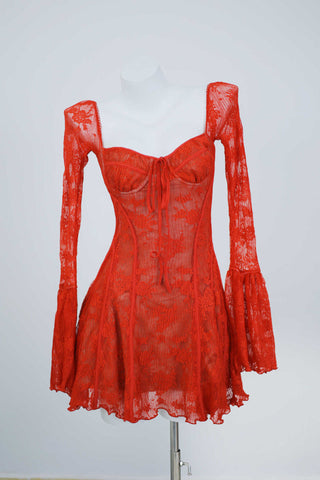 Flare Sleeve Mesh Mini Dress