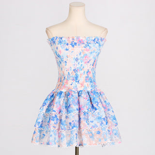 Strapless Embroidered Floral Mini Dress