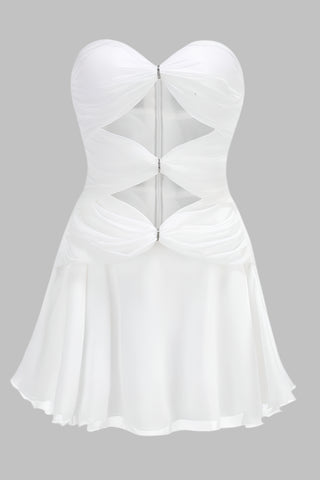 Elegant Ruched Sweetheart Strapless Mini Dress - Sunshine Yellow & Classic White