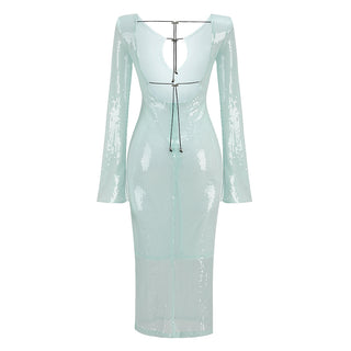 Star Night Backless Long Sleeve Sequin Long Dress