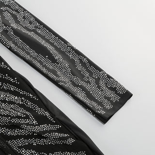 Sexy Deep V-Neck Rhinestone Flared Jumpsuit - Slim Fit Long Sleeve