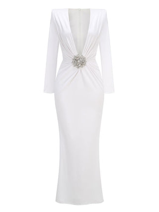 Elegant Long Sleeve V Neck Long Dress