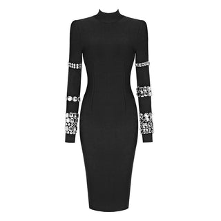 Elena Glamour High Neck Long Sleeve Bandage Long Dress