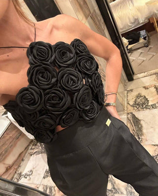 Black Rose Backless Flower Top