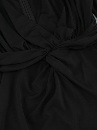 Elegant Black Long Sleeve Evening Long Dress with V-Neck and High Slit