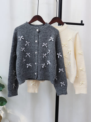 Soft Knitted Cardigan with Bow Details - Cozy & Stylish