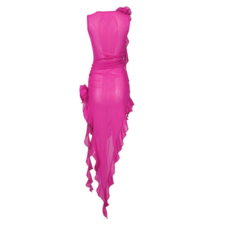 Silvana Mesh Sleeveless See Through Flower Mini Dress